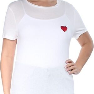 (NWT) Carbon Copy Women's Cotton Heart Embroidered T-Shirt (White, L)